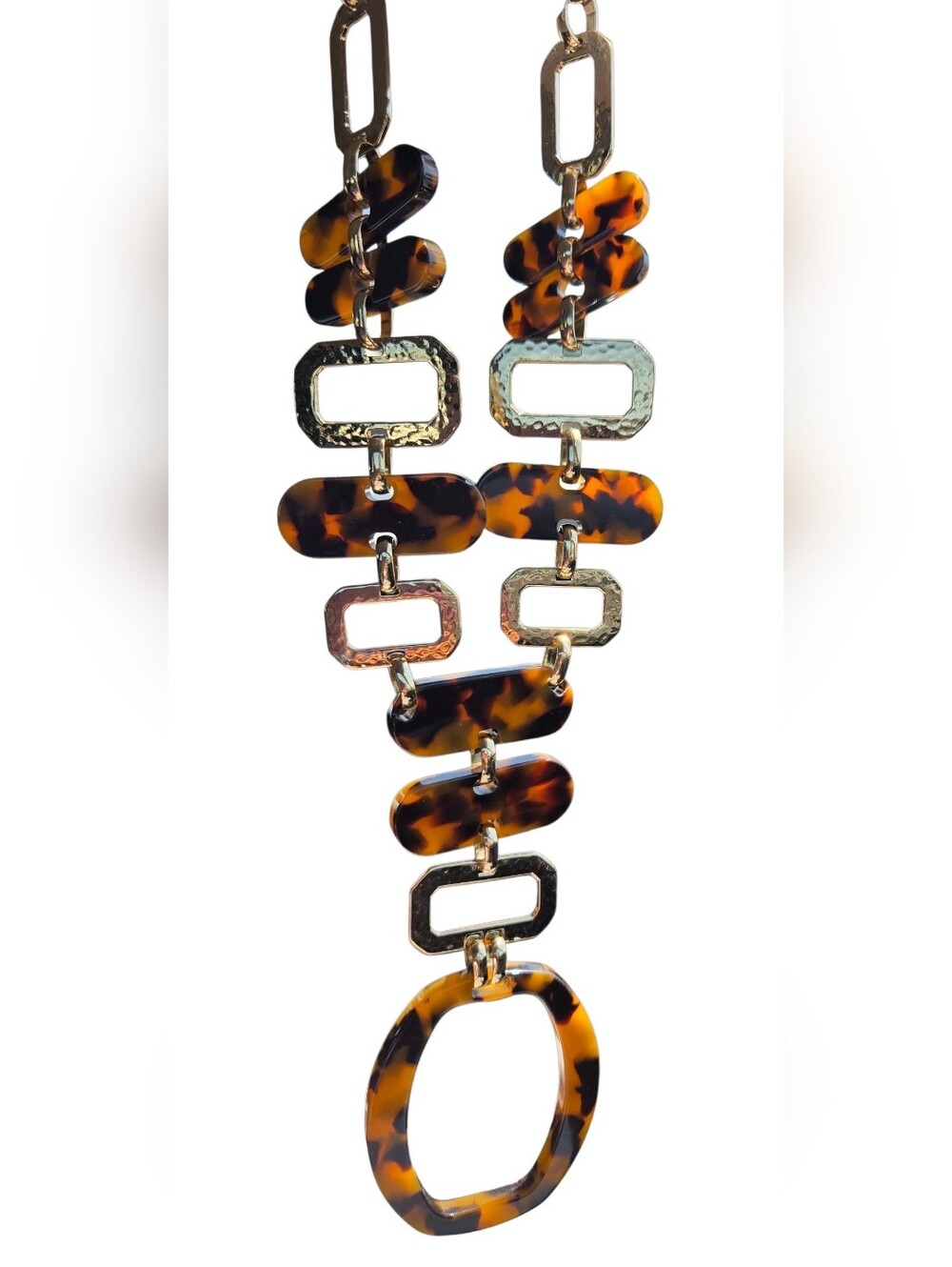 Chico's Tortoiseshell Link Necklace with Gold-Tone Accents